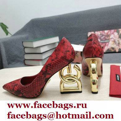 Dolce  &  Gabbana Heel 10.5cm Leather Pumps Snake Print Red with DG Pop Heel 2021